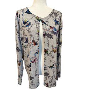 Quacker Factory Grey Cardigan Sequined Birds Butterfly Fairy Whimsical Large NWO
